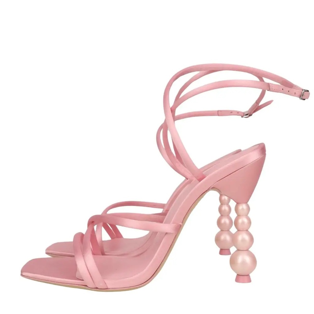 Sophia Webster Pink Strappy Heels with Pearl Accents